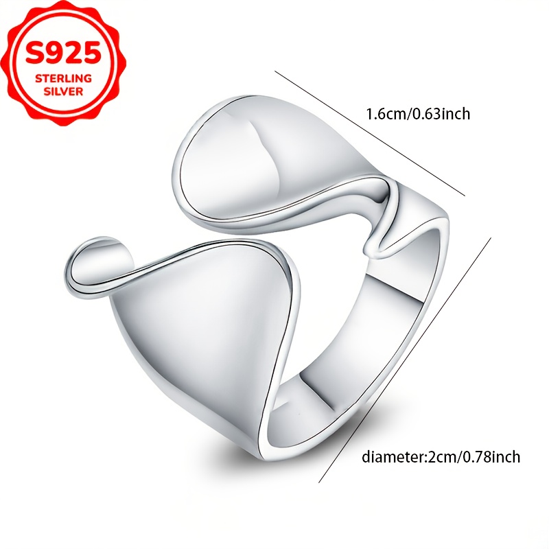 925 Silver Geometric Cuff Ring Wide Band Split Light for Women